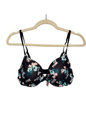 Victorias Secret Pink Floral Print Lightly Lined Push-Up T-shirt Bra 34C
